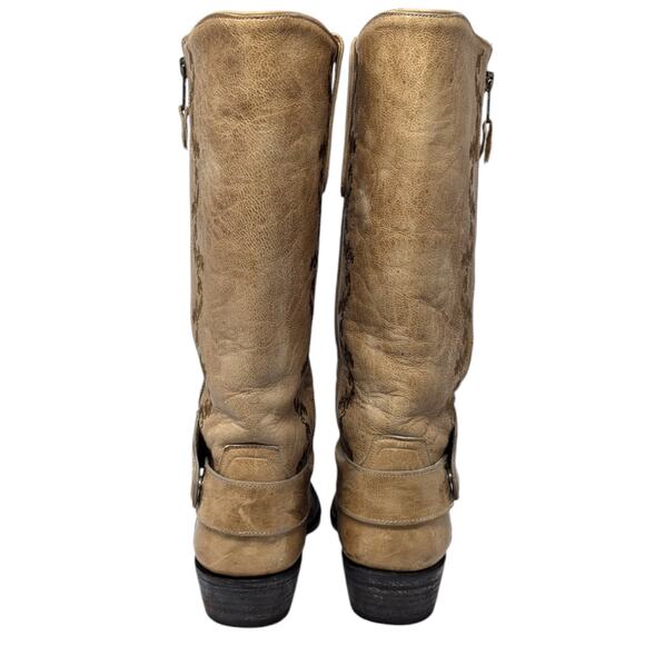 Old Gringo 7B Tan Leather Western Boots Embroidered Fleur de Lis Distressed - Picture 5 of 8